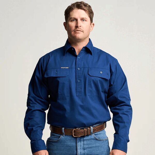 KILCOY | Mens Half Button Long Sleeve Work Shirt - Navy Thumbnail
